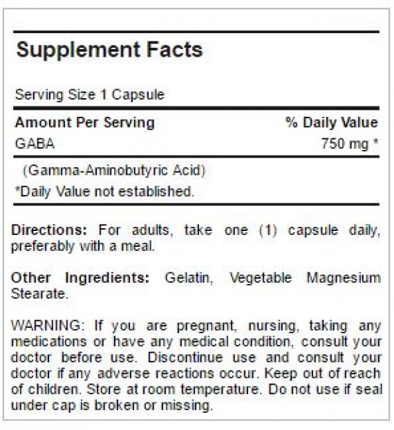 Puritan's Pride Gaba Gamma Aminobutyric Acid 750MG-90Serv.-90 Rapid Release Caps.