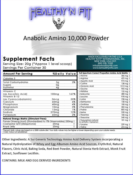 Healthy N' Fit Anabolic Amino 10,000-30Serv.-600G-Fruit Fusion
