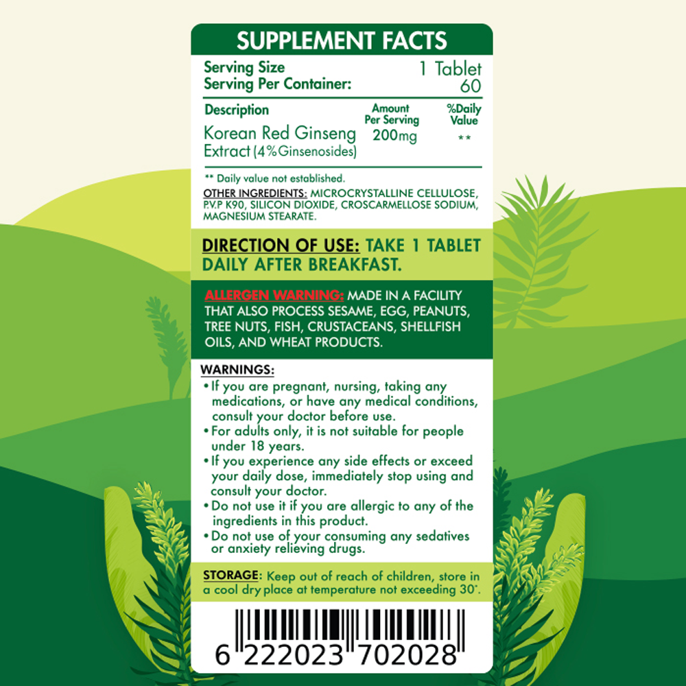 Organic Nation Red Korean Ginseng-60Serv.-60Tablets