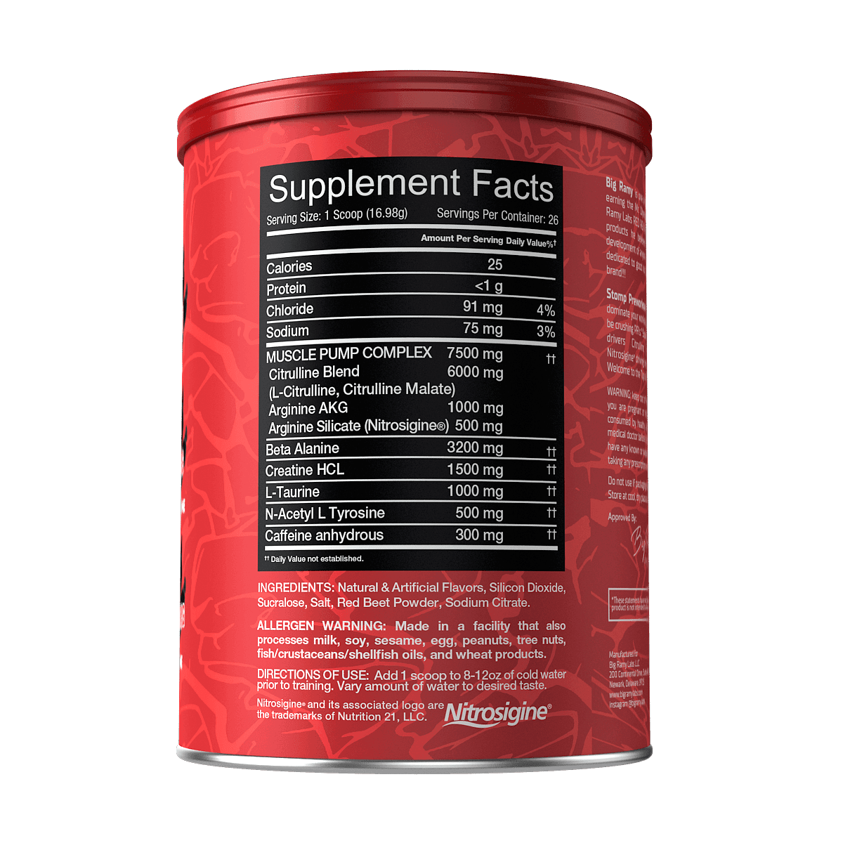Big Ramy Labs Red Rex Stomp Pre-Workout Massive Pumps &amp; Endurance-26Serv.-455G.-Mango
