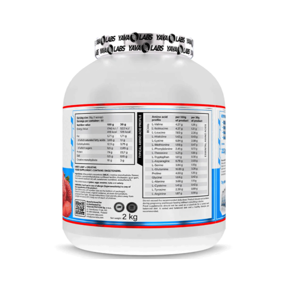 Yava Labs Pure Whey Camp + Creatine increases Physical Performance-66Serv-2KG-Strawberry ice cream