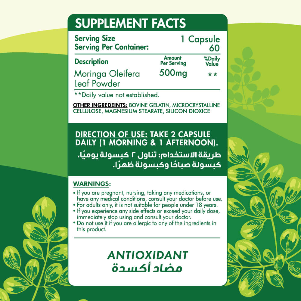 Organic Nation Moringa Oleifera-60Servings-60 Capsules