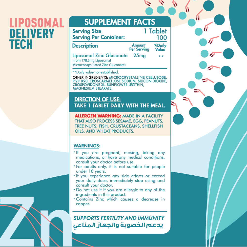 Organic Nation Liposomal Zinc Gluconate-100Serv.-100Tablets