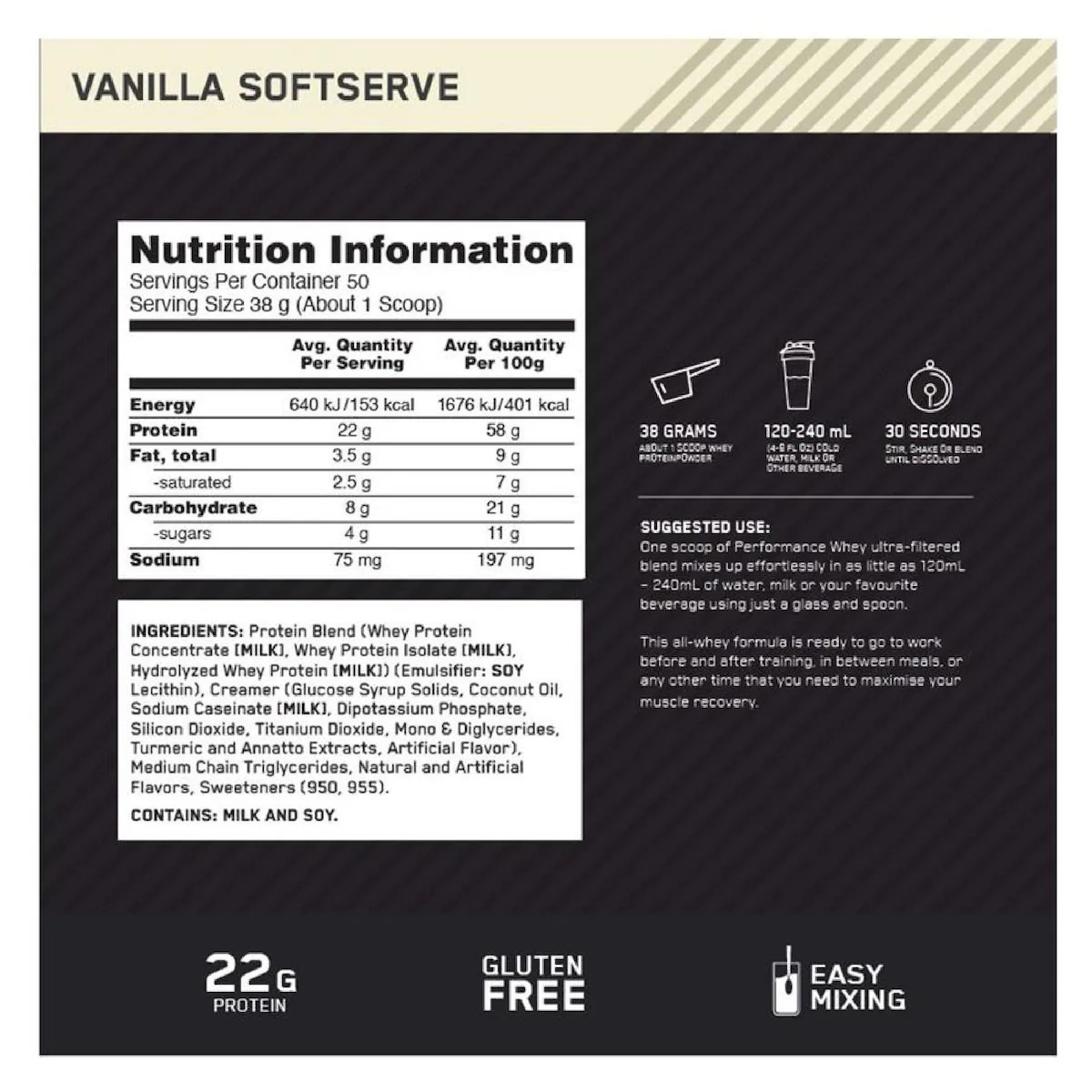 Optimum Nutrition Performance 100% Whey Complex-50Serv.-1.9kg-Vanilla Softserve