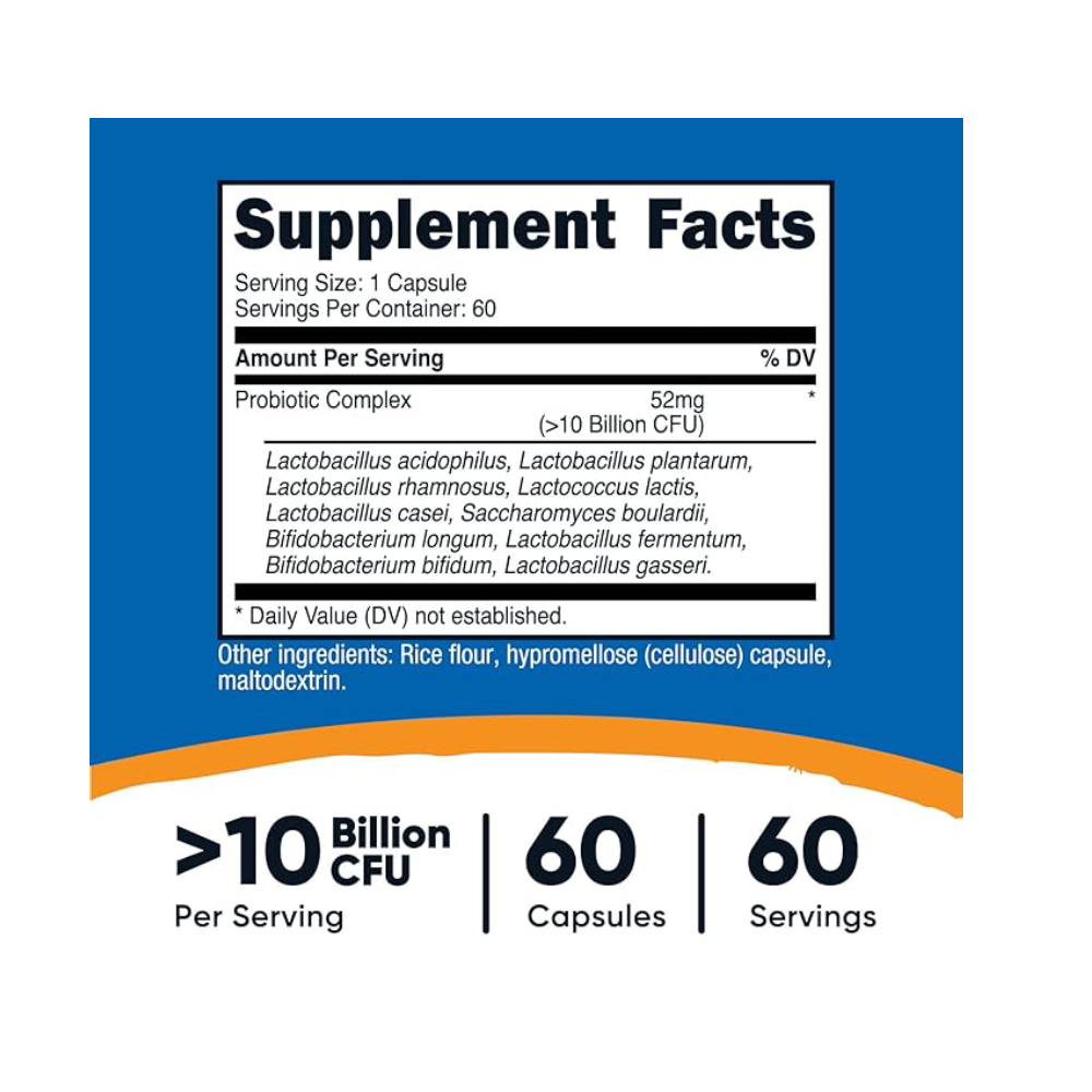 Nutricost Probiotic Complex (10 Billion CFU)-60Serv.-60Capsules