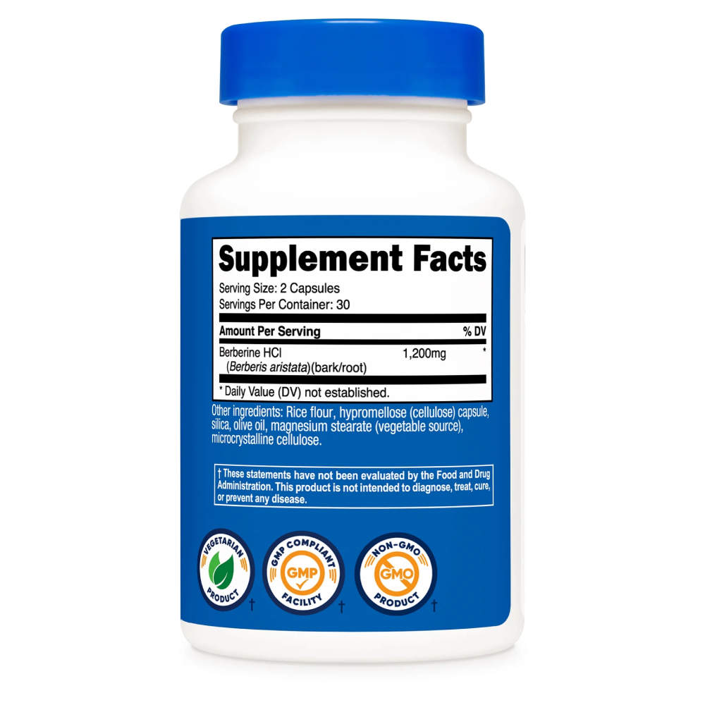 Nutricost Berberine HCl 1,200mg Per Serving-30Serv.-60Vegetarian Capsules
