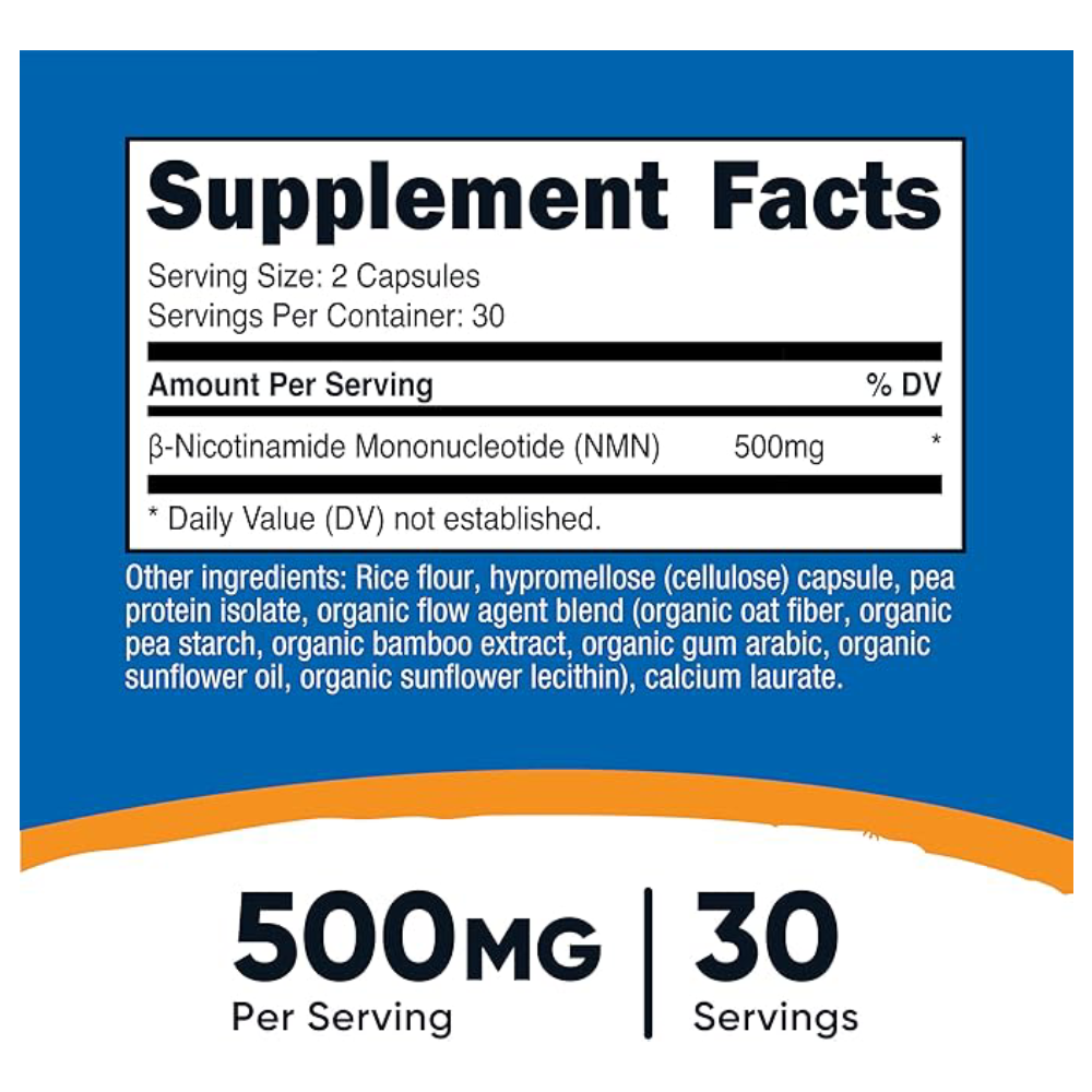 Nutricost NMN (Nicotinamide Mononucleotide) 500mg.-30Serving.-60Capsules