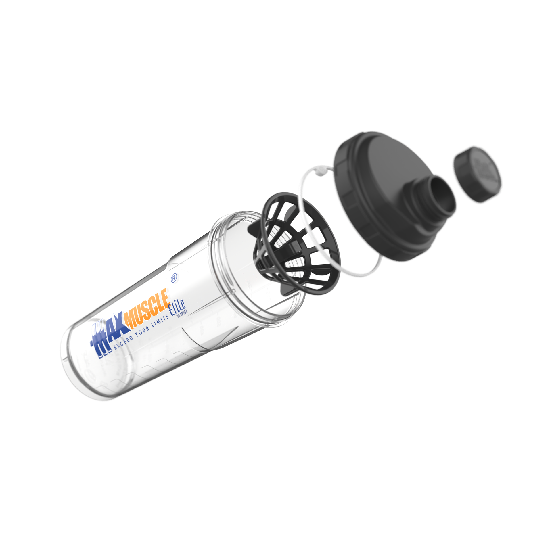 [6224009096152] Max Muscle Shaker-1000ml-Clear Black