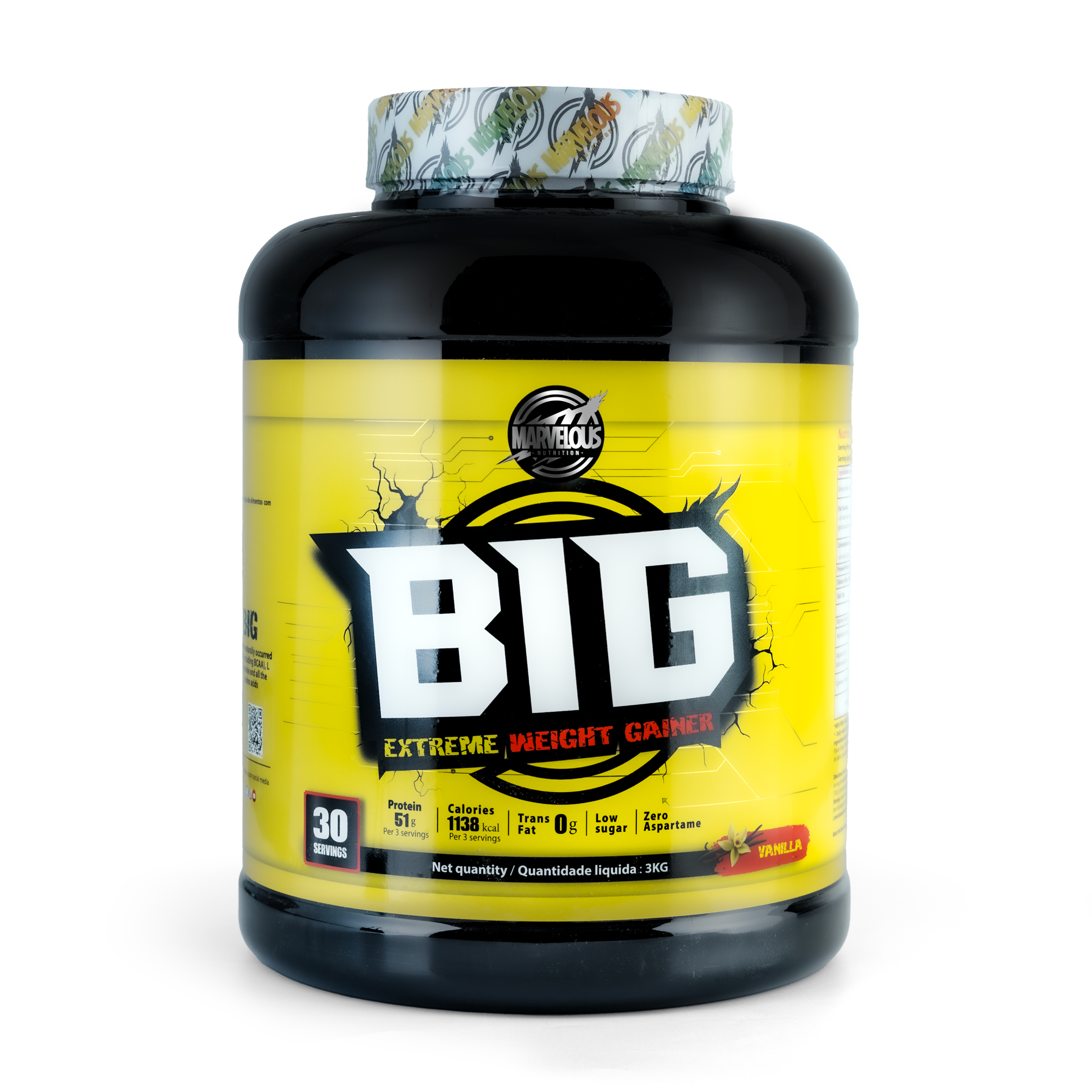 [0634240172991] Marvelous Nutrition BiG Extreme Weight Gainer-30Serv.-3Kg.-Vanilla