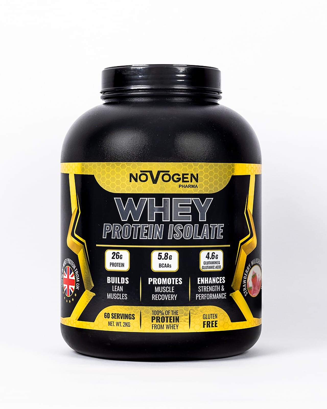 [6224009328222] Novogen Pharma Whey Isolate-60Serv.-2Kg-Strawberry Milkshake