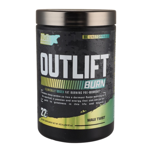 [850046504532] Nutrex Research Outlift Burn Thermogenic Pre Workout Powder, 2 in 1 Performance &amp; Shredding Supplement with Metabolyte, GBBGO (22 Servings, Maui Twist)